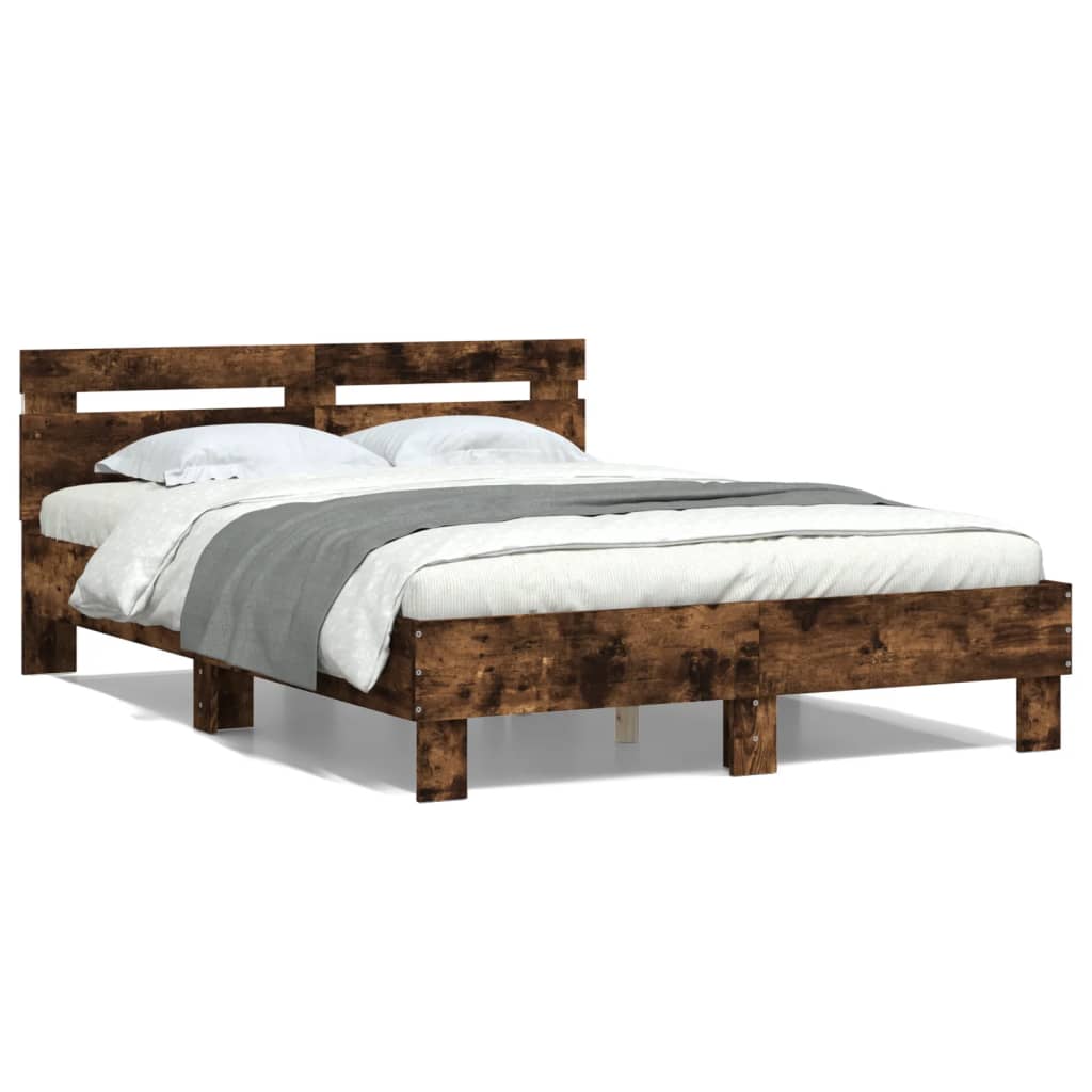 Bed Frame with Headboard and LED Smoked Oak 120x200 cm - Style and Chic