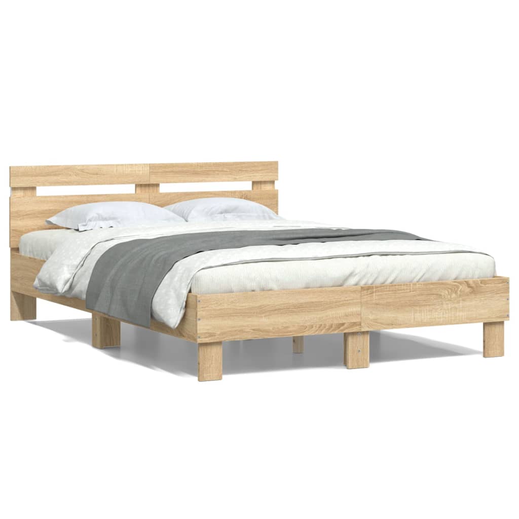 Bed Frame with Headboard and LED Sonoma Oak 135x190 cm Double - R and M Furniture
