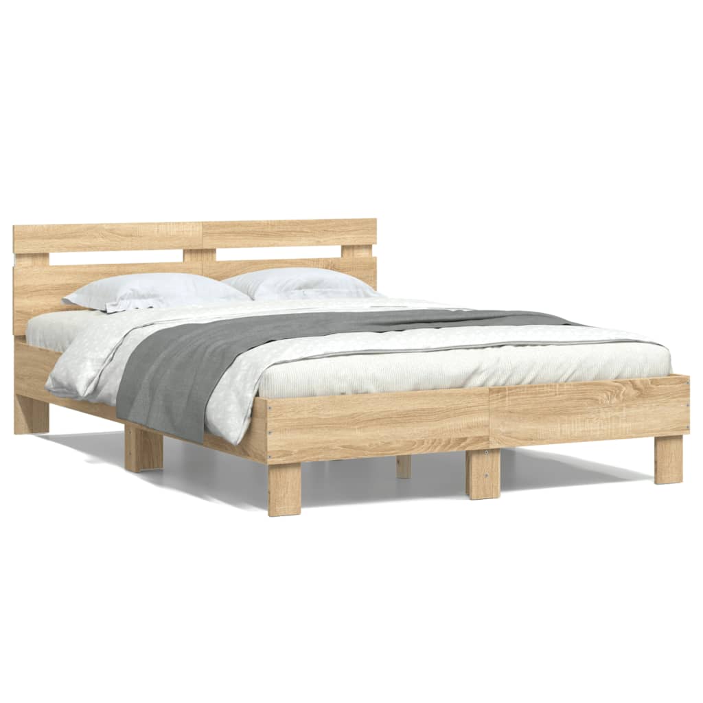 Bed Frame with Headboard and LED Sonoma Oak 120x190 cm Small Double - Casper Homes