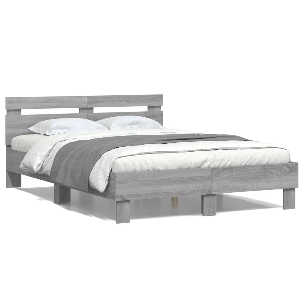 Bed Frame with Headboard and LED Grey Sonoma 120x190 cm Small Double - Merkel Designers