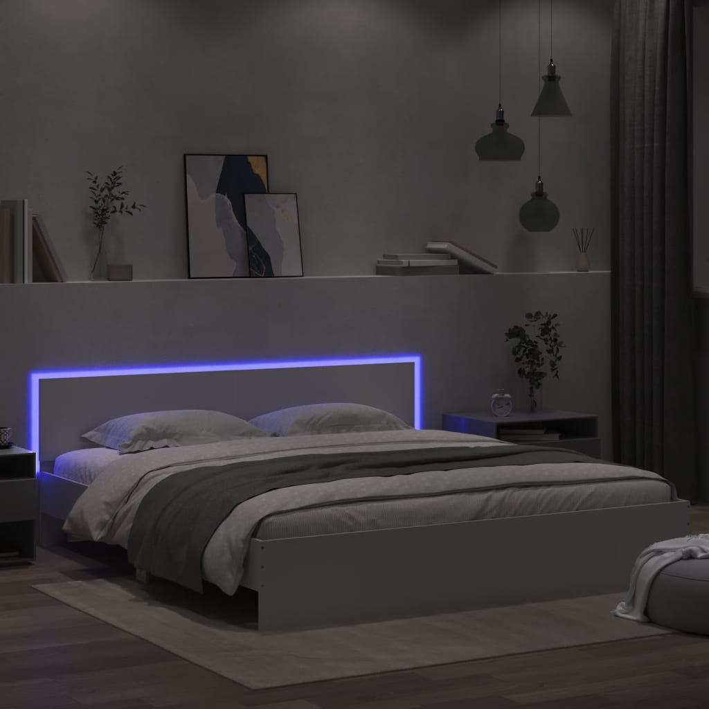 Bed Frame with Headboard and LED White 200x200 cm - Style and Chic