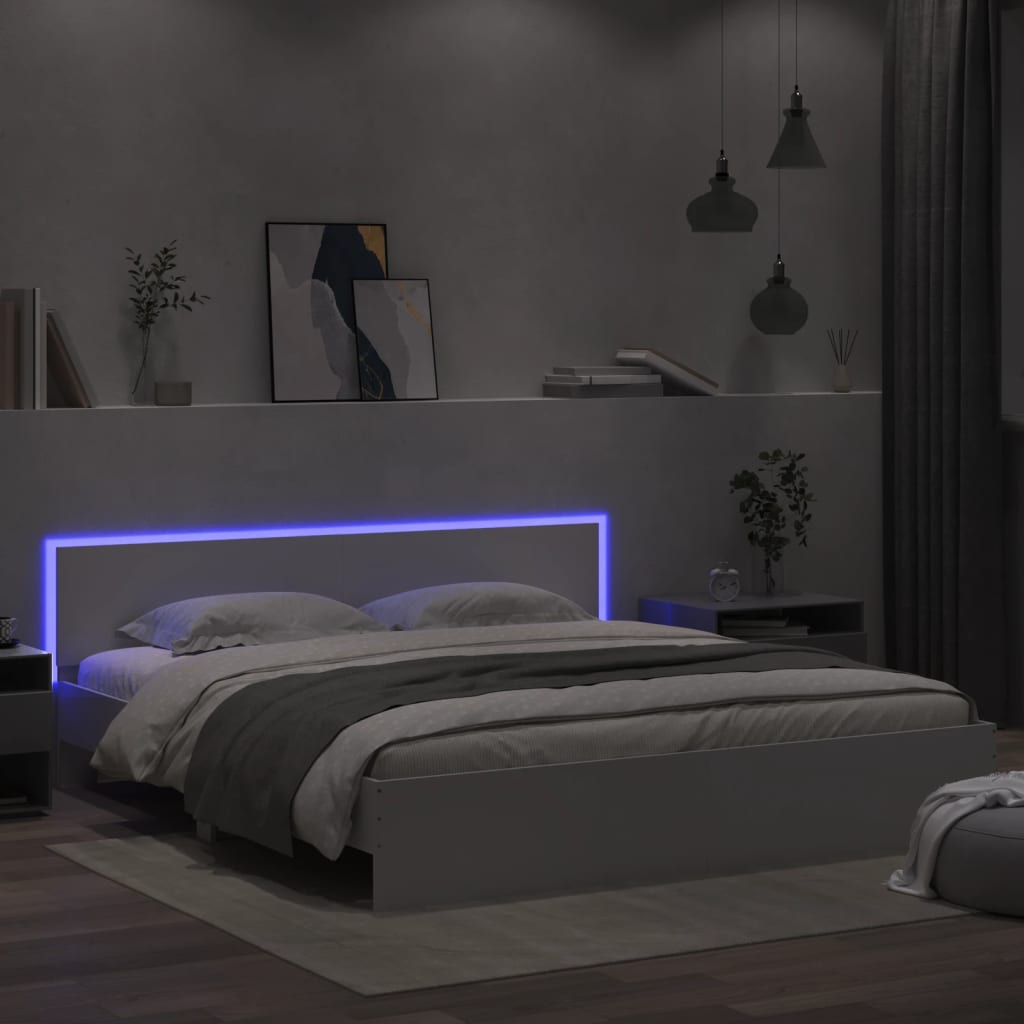 Bed Frame with Headboard and LED White 180x200 cm Super King Size - Casper Homes