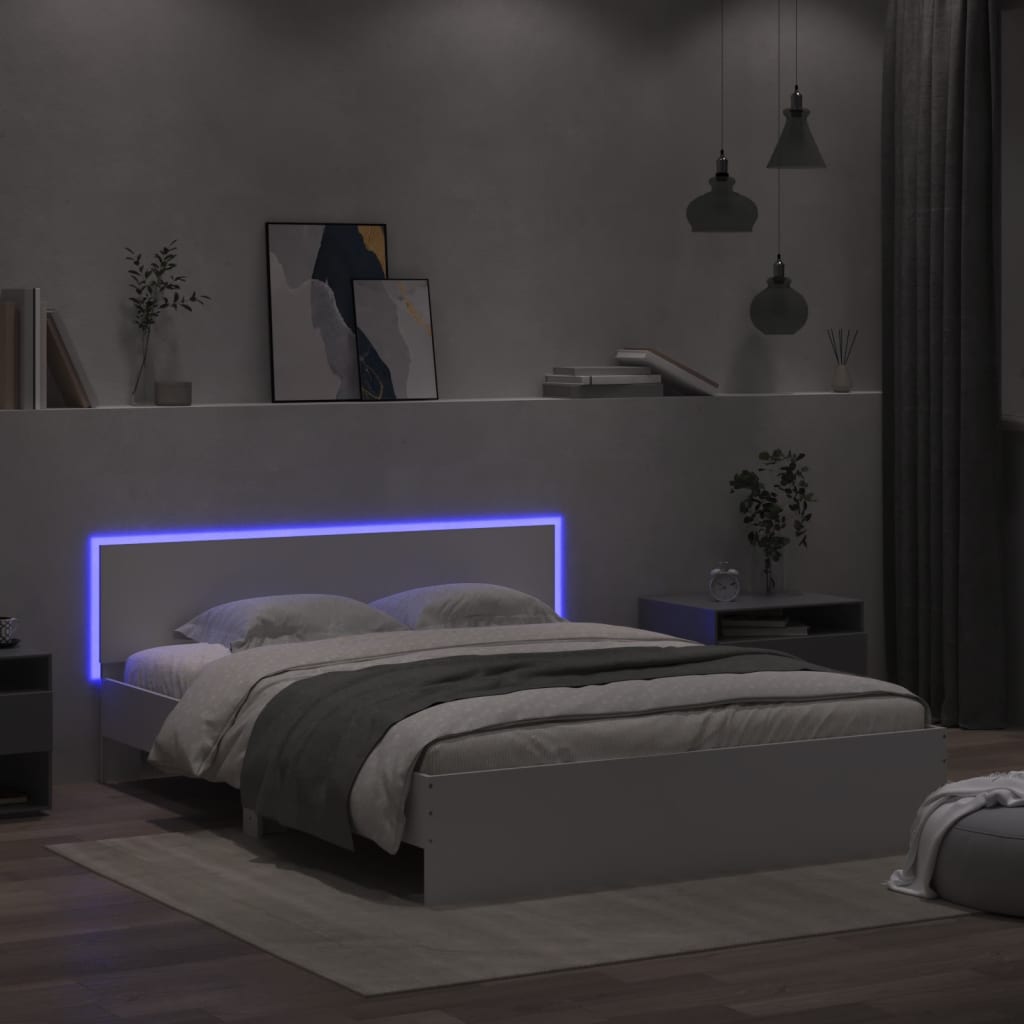 Bed Frame with Headboard and LED White 160x200 cm - Casper Homes