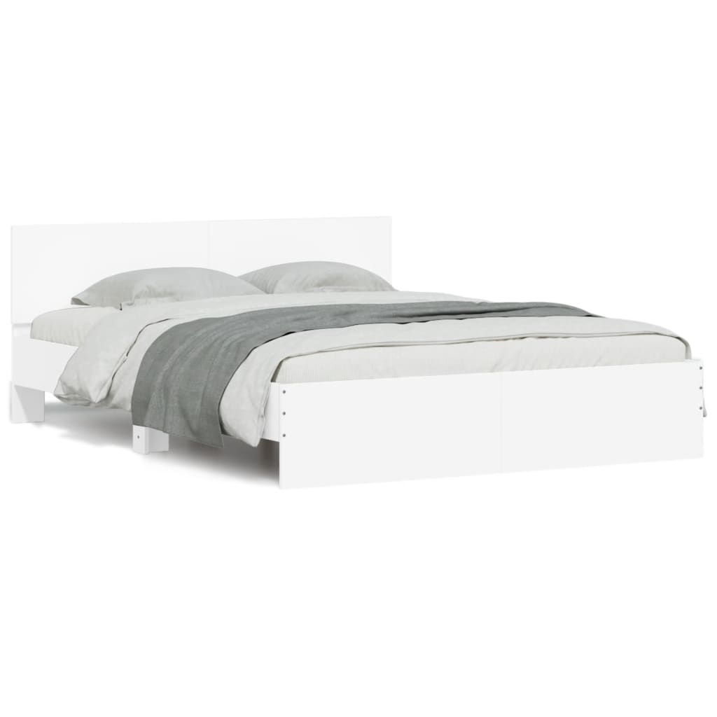 Bed Frame with Headboard and LED White 150x200 cm King Size - The Home Maker
