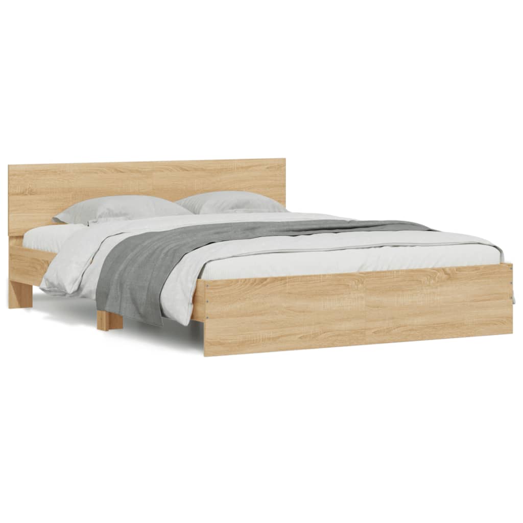 Bed Frame with Headboard and LED Sonoma Oak 150x200 cm King Size - All Things Good