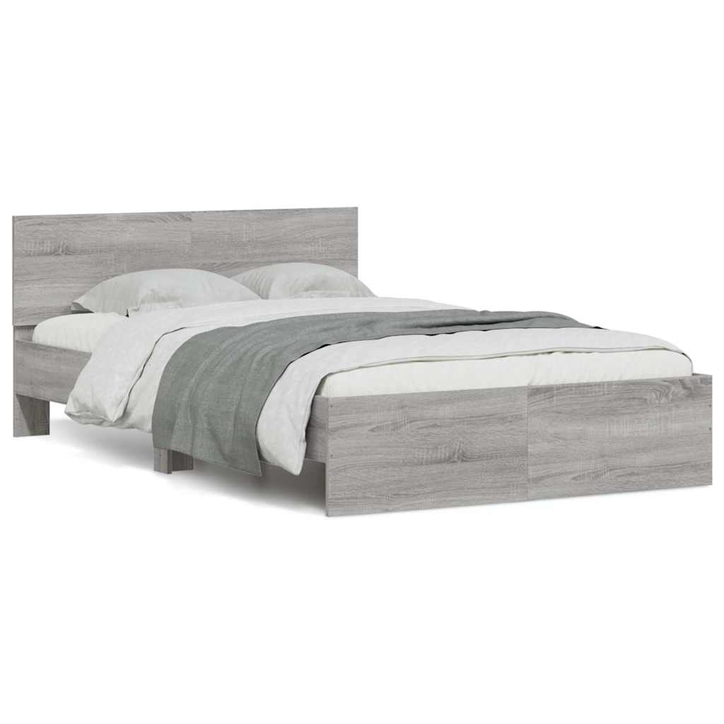 Bedframe with Headboard and LED Grey Sonoma 140x200cm - Discount Dealers