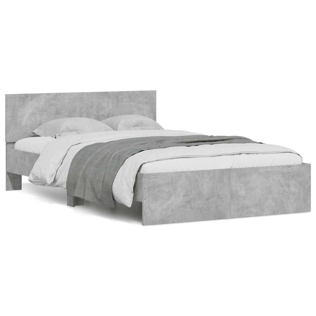 Bedframe with Headboard and LED Concrete Grey 135x190cm Double - Decor Base
