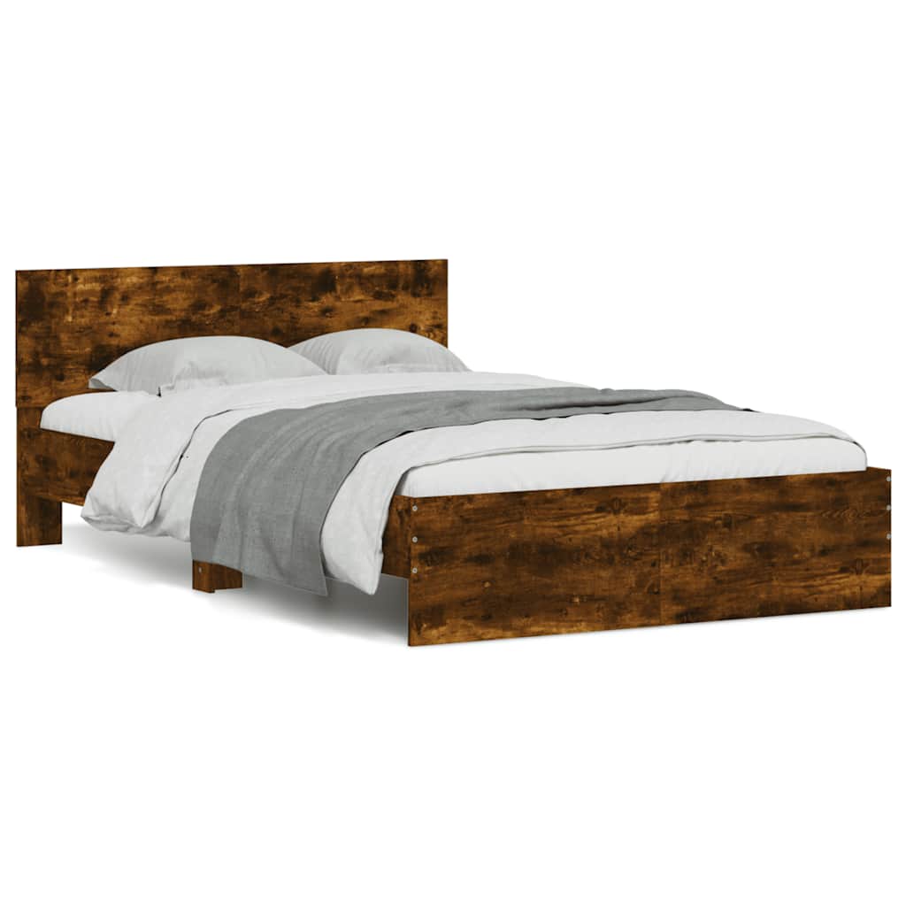 Bedframe with Headboard and LED Smoked Oak 120x190cm Small Double - Casper Homes