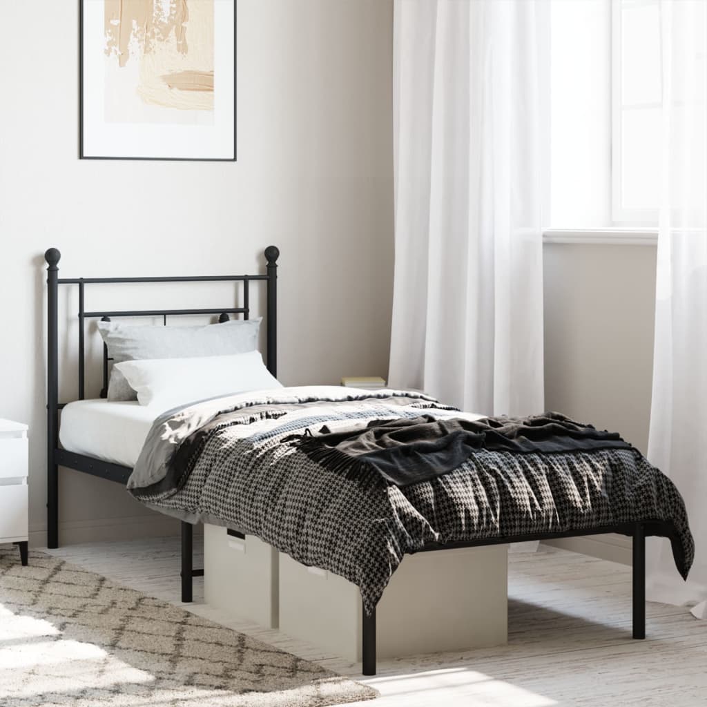 Metal Bed Frame with Headboard Black 80x200 cm - All Things Good