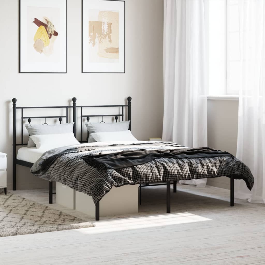 Metal Bed Frame with Headboard Black 135x190 cm Double - Casper Homes