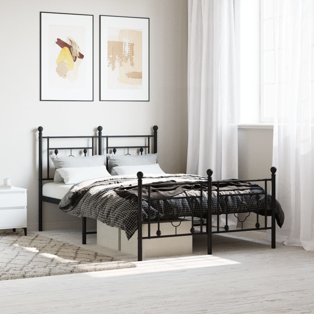 Metal Bed Frame with Headboard and Footboard Black 120x190 cm Small Double - Merlin Deals