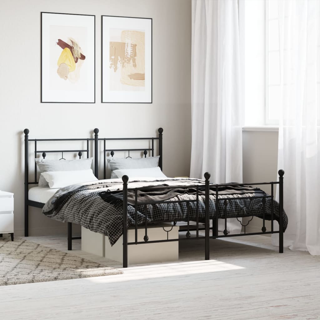 Metal Bed Frame with Headboard and Footboard Black 135x190 cm Double - Merkel Designers