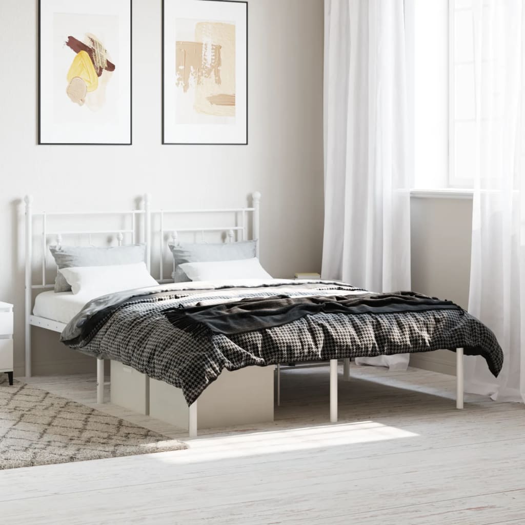 Metal Bed Frame with Headboard White 140x190 cm - Brittle & Co