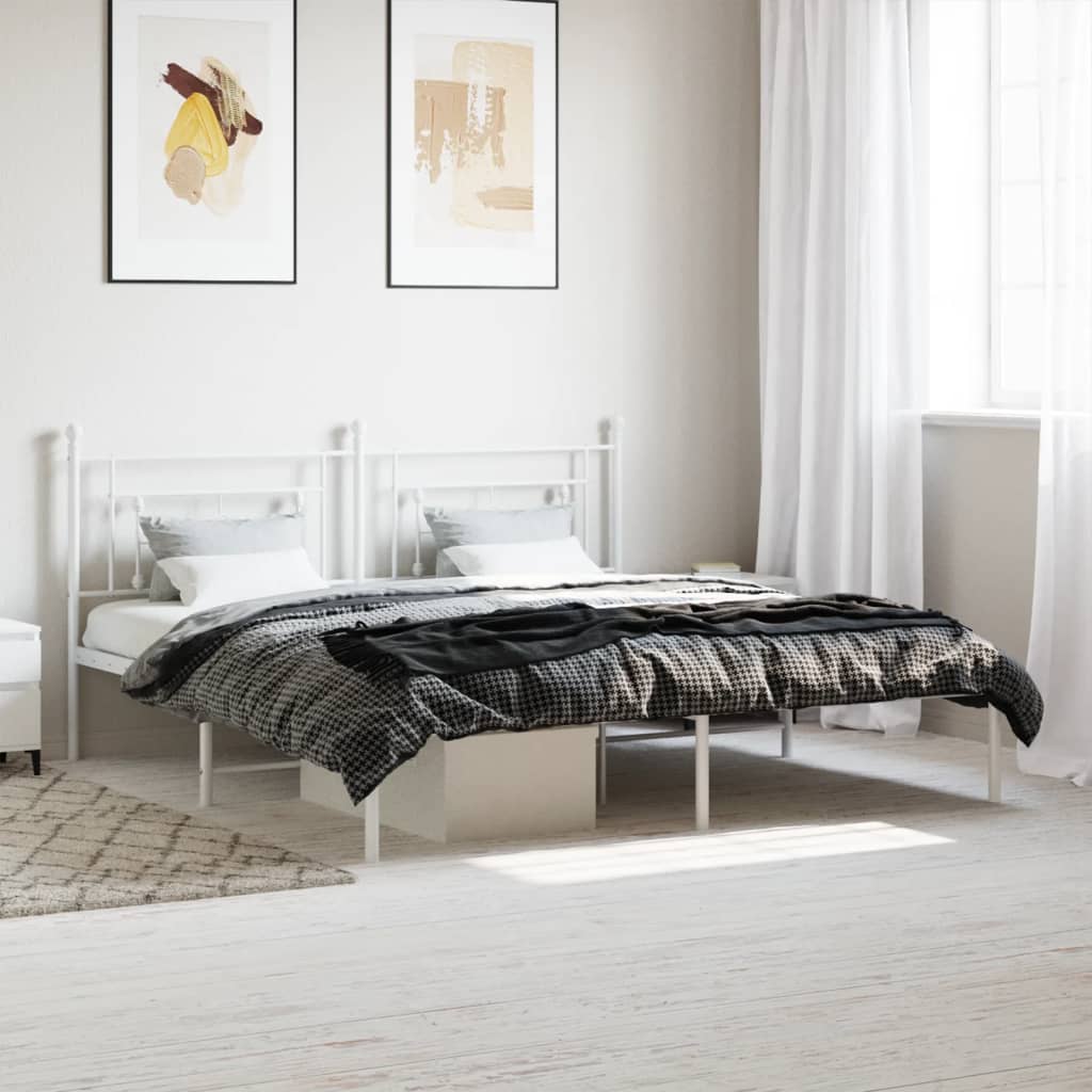 Metal Bed Frame with Headboard White 183x213 cm - Direct Imports