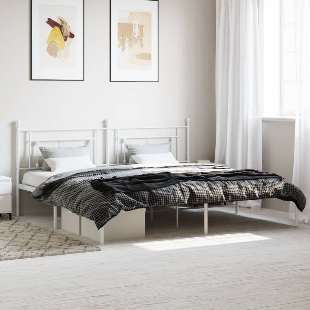 Metal Bed Frame with Headboard White 193x203 cm - Merlin Deals