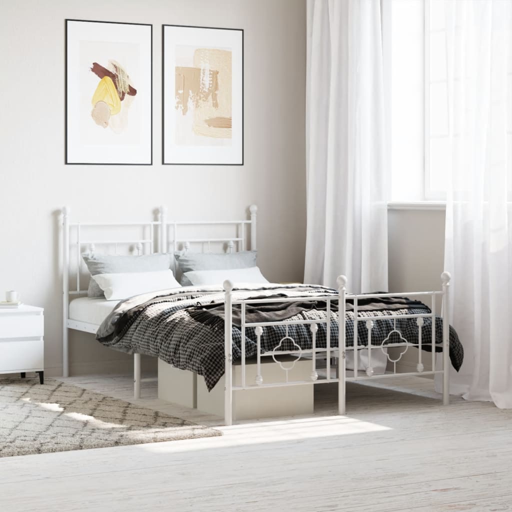 Metal Bed Frame with Headboard and Footboard White 120x190 cm Small Double - All Things Good