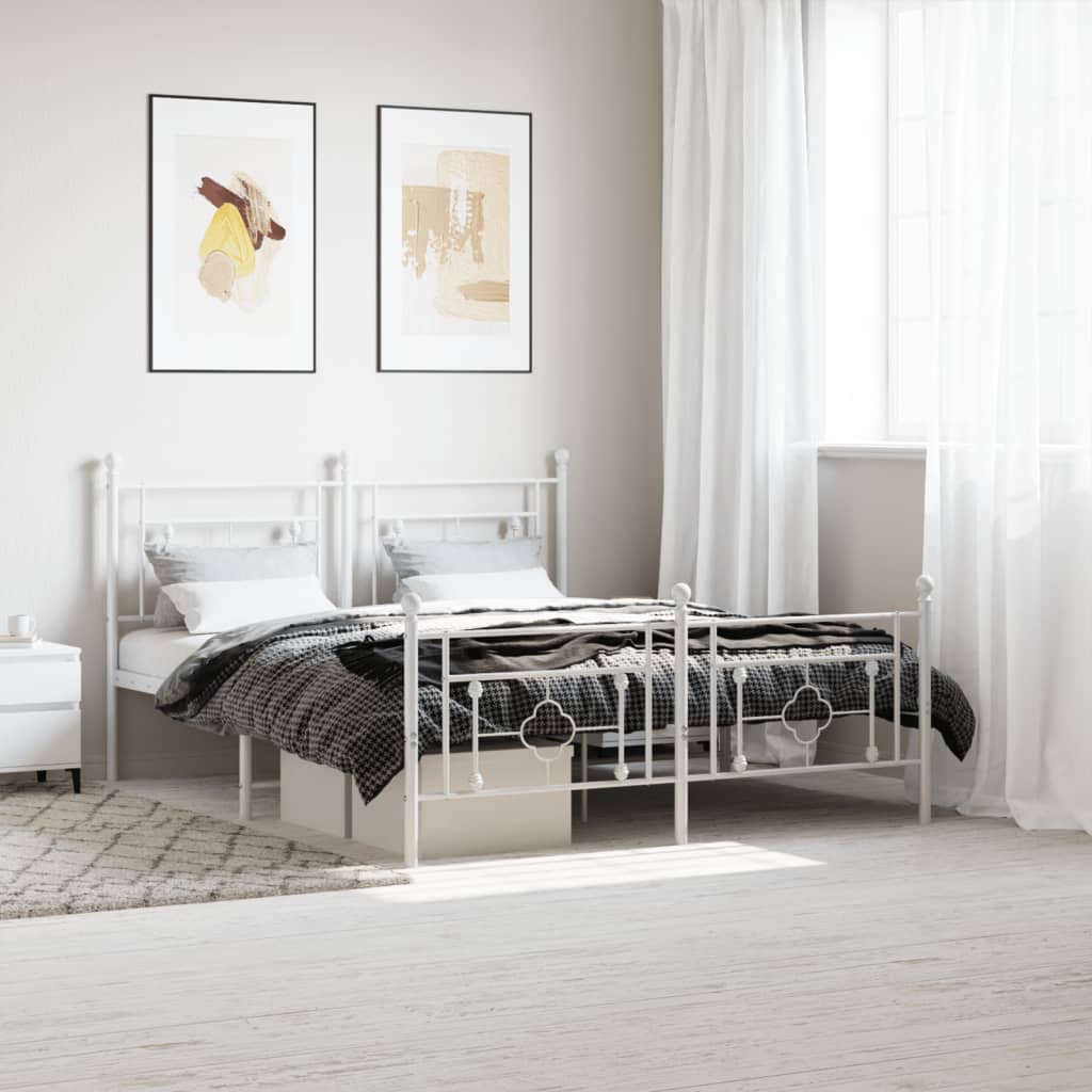 Metal Bed Frame with Headboard and Footboard White 160x200 cm - Style and Chic