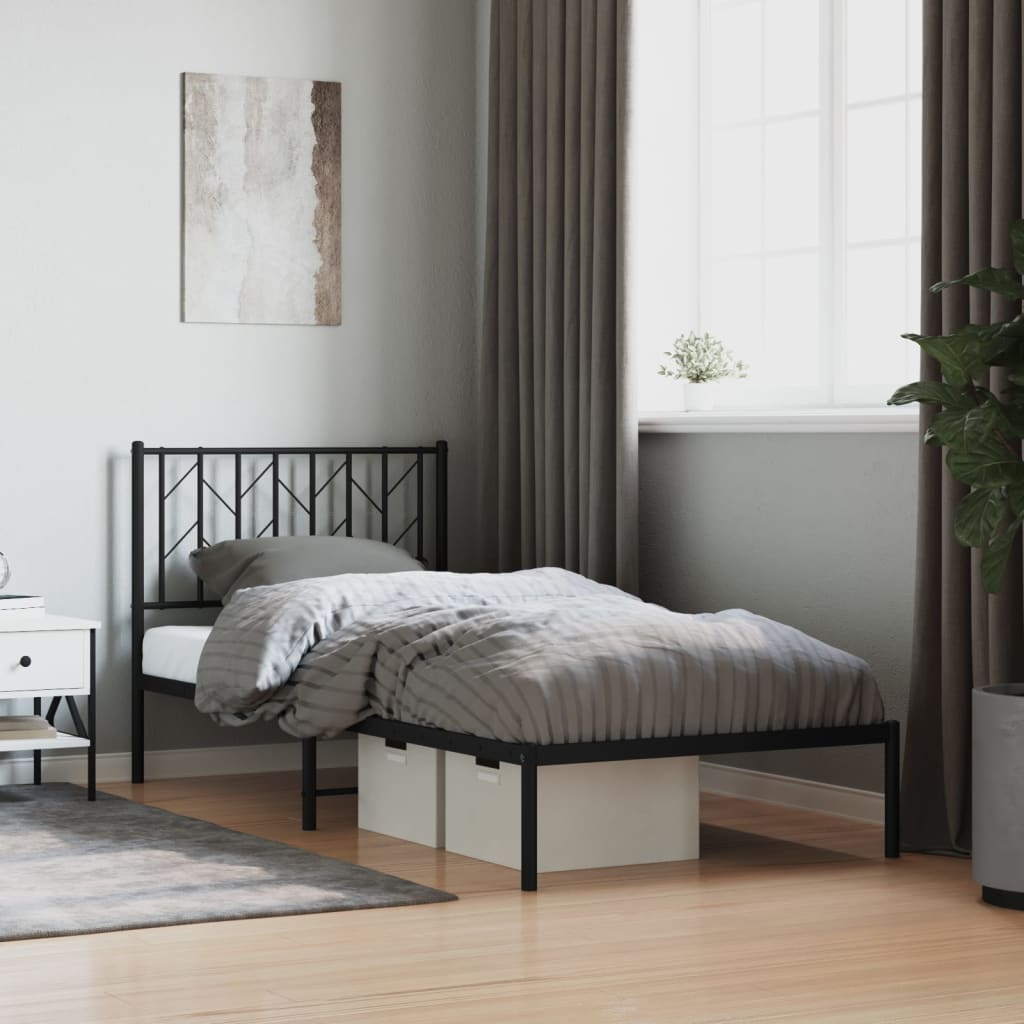 Metal Bed Frame with Headboard Black 90x190 cm Single - Direct Imports