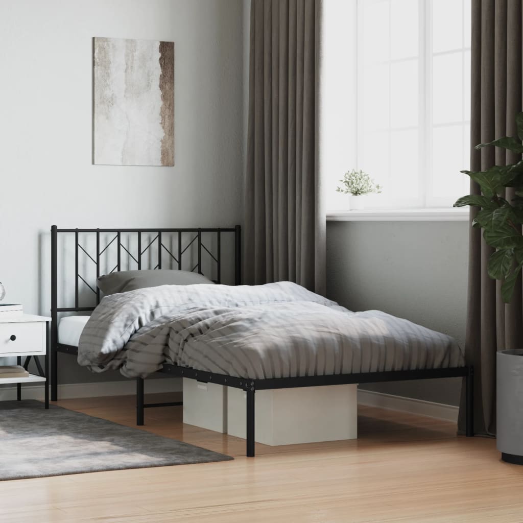 Metal Bed Frame with Headboard Black 107x203 cm - Merlin Deals