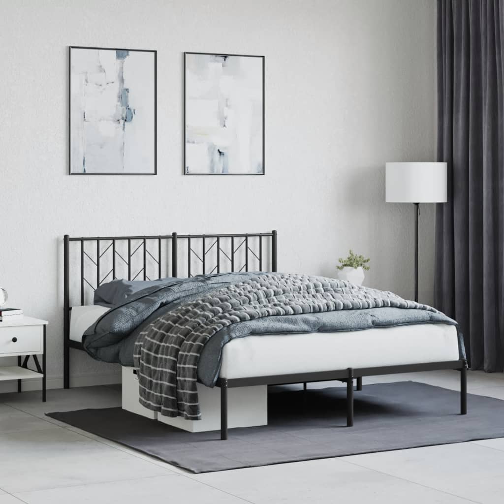 Metal Bed Frame with Headboard Black 140x200 cm - Merlin Deals