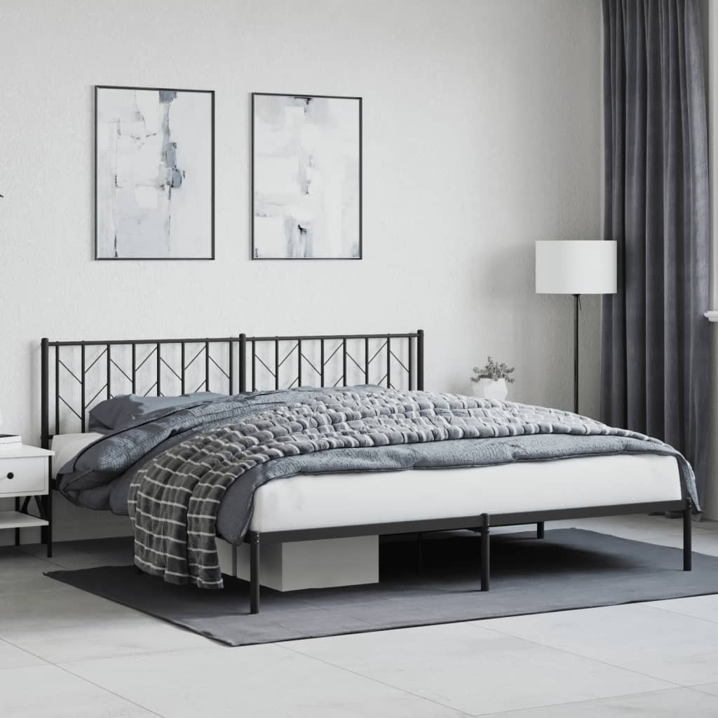 Metal Bed Frame with Headboard Black 193x203 cm - All Things Good