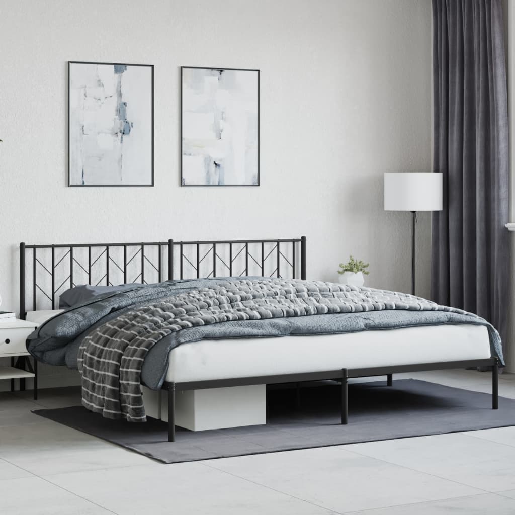 Metal Bed Frame with Headboard Black 200x200 cm - Merkel Designers