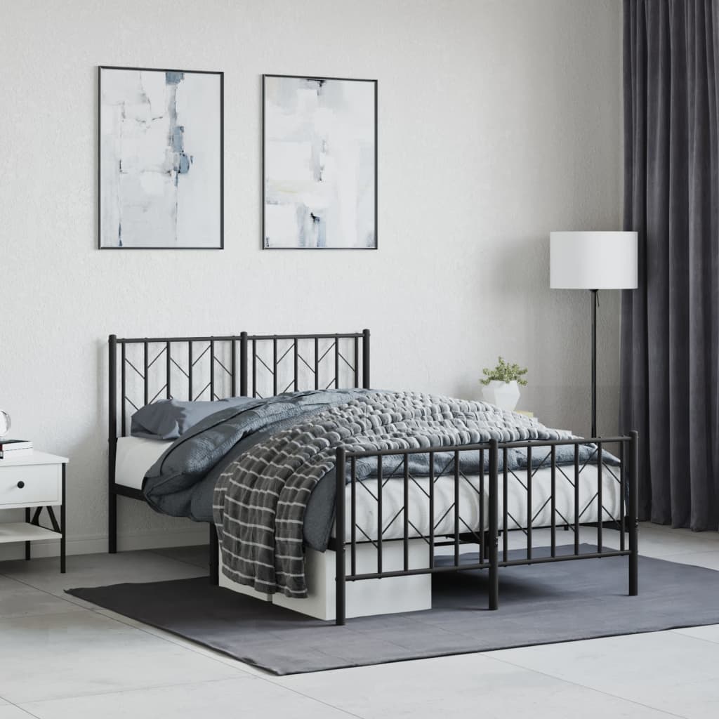 Metal Bed Frame with Headboard and Footboard Black 120x190 cm Small Double - Merlin Deals