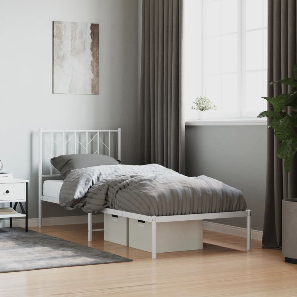 Metal Bed Frame with Headboard White 80x200 cm - Casper Homes