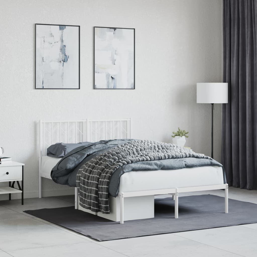 Metal Bed Frame with Headboard White 120x190 cm Small Double - Direct Imports
