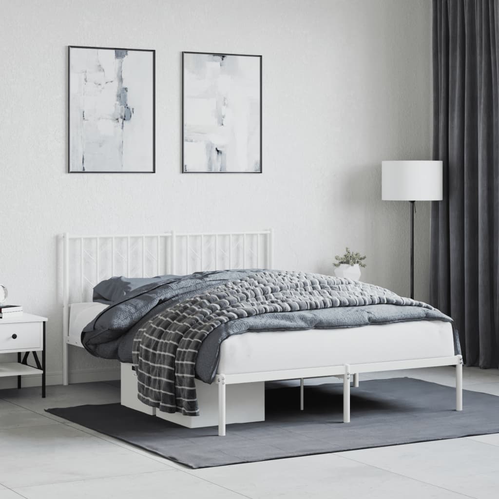 Metal Bed Frame with Headboard White 140x190 cm - Merlin Deals