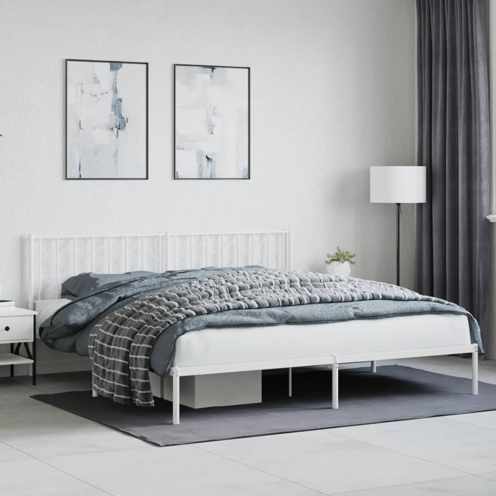 Metal Bed Frame with Headboard White 193x203 cm - Merkel Designers