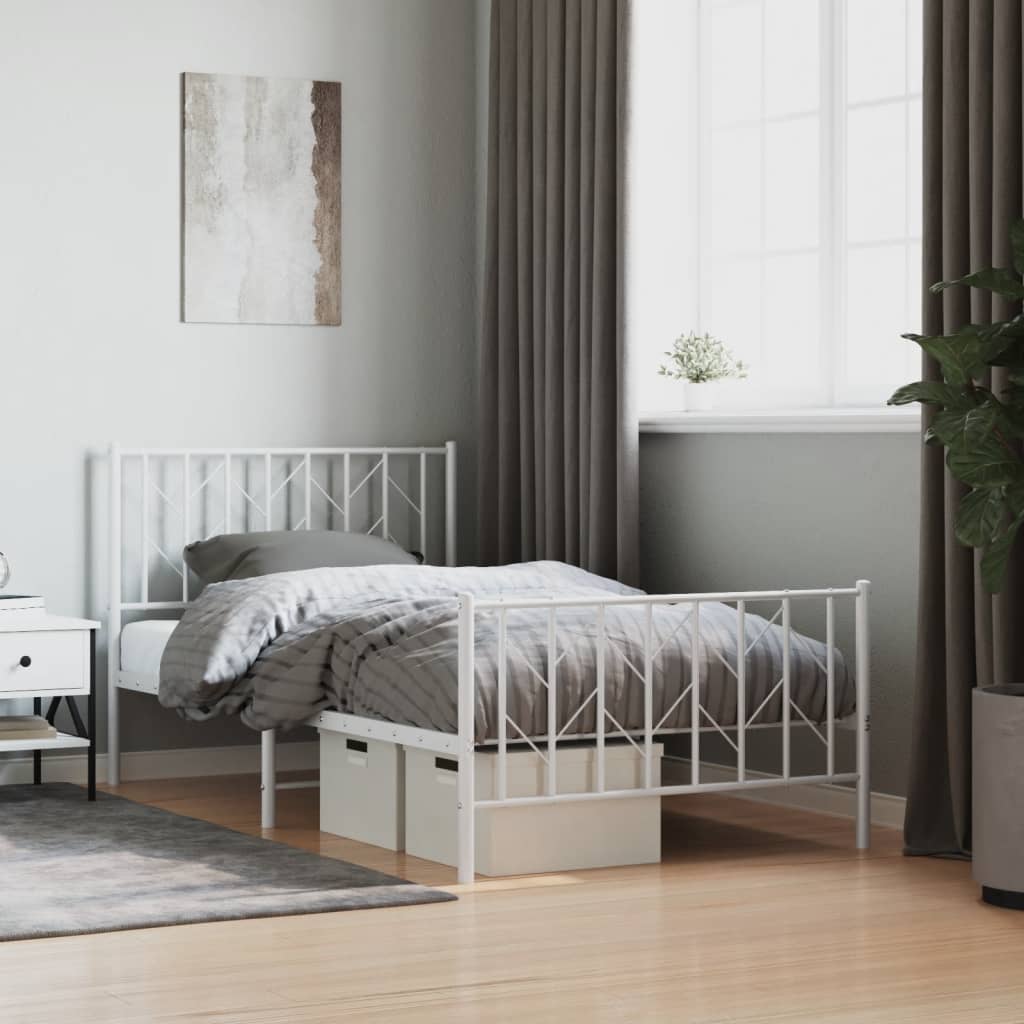 Metal Bed Frame with Headboard and FootboardÂ White 100x190 cm - The Home Maker