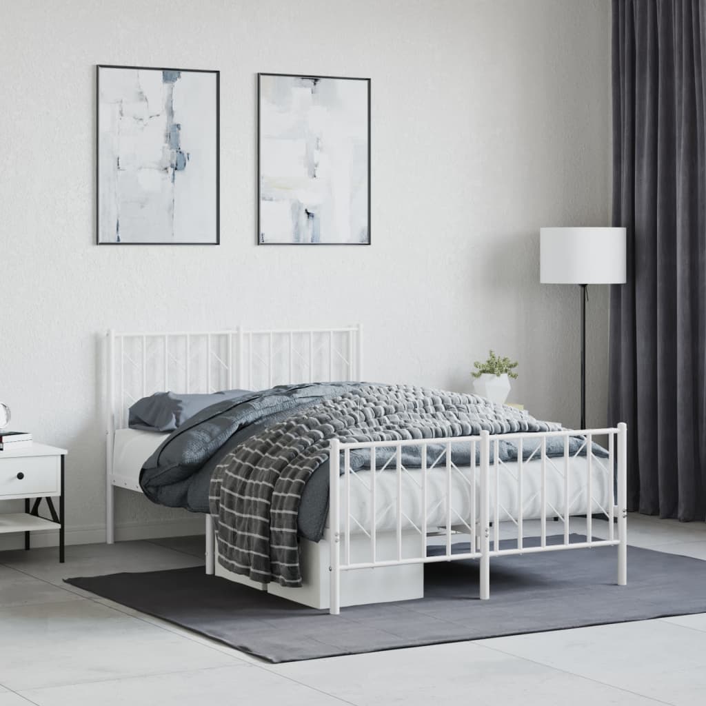 Metal Bed Frame with Headboard and FootboardÂ White 120x190 cm Small Double - Merlin Deals