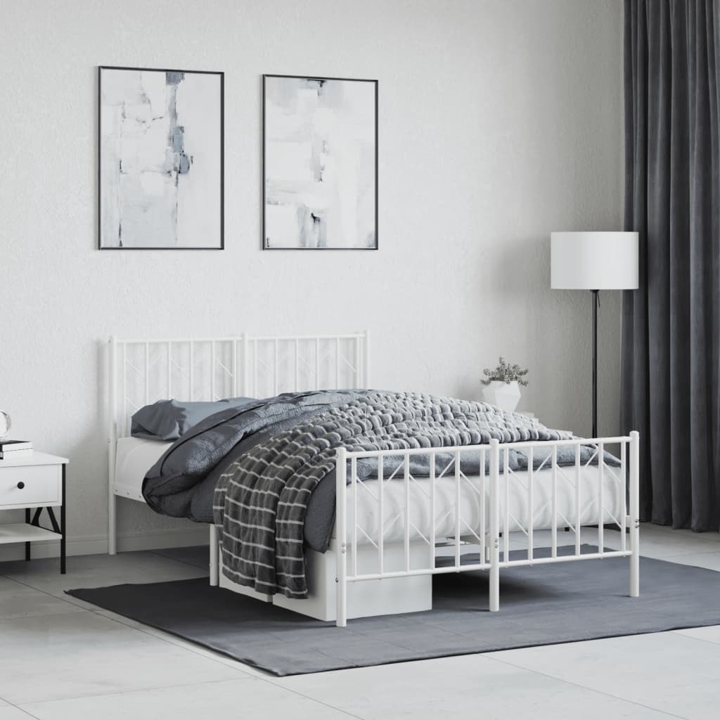 Metal Bed Frame with Headboard and FootboardÂ White 120x200 cm - Brittle & Co