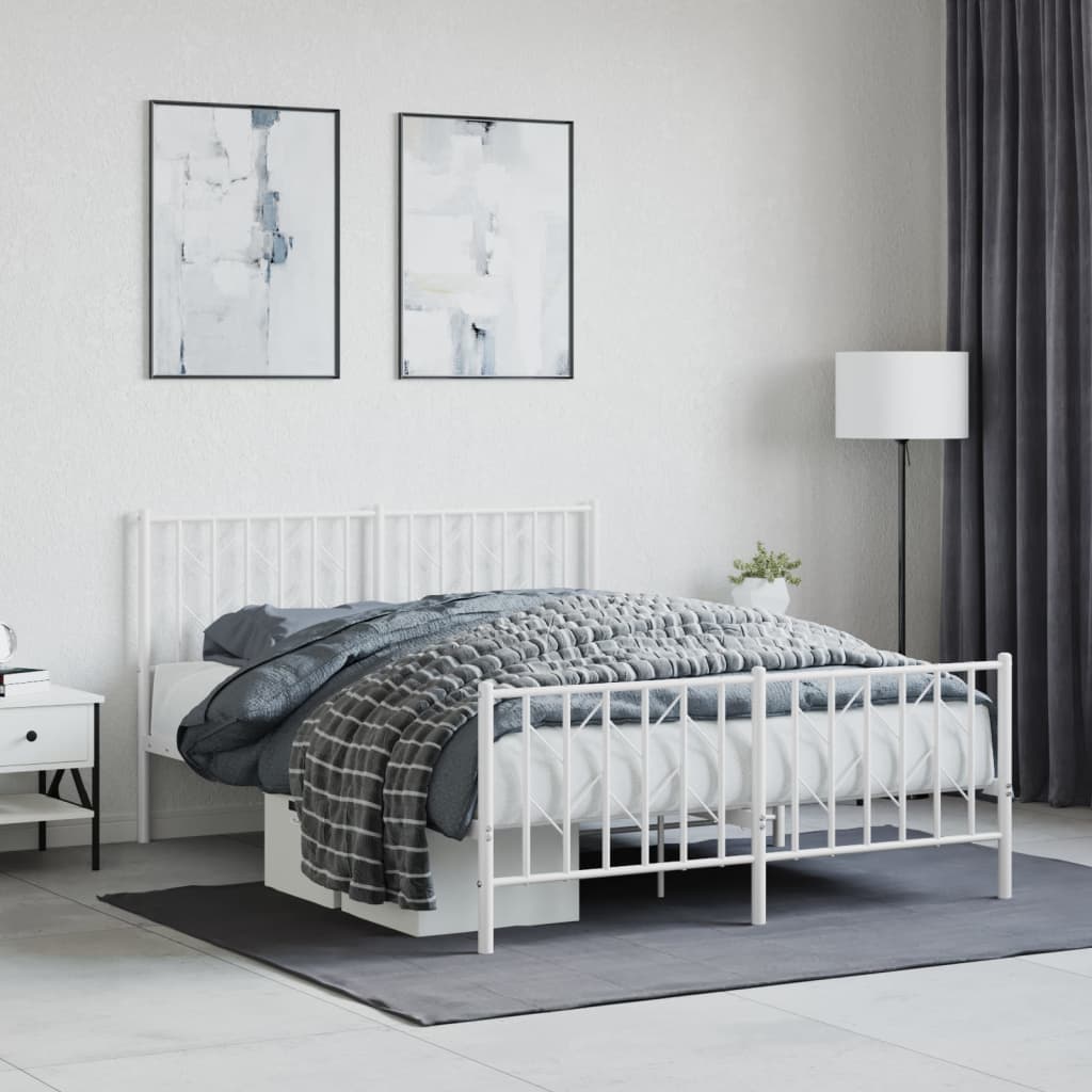 Metal Bed Frame with Headboard and FootboardÂ White 135x190 cm Double - Merlin Deals
