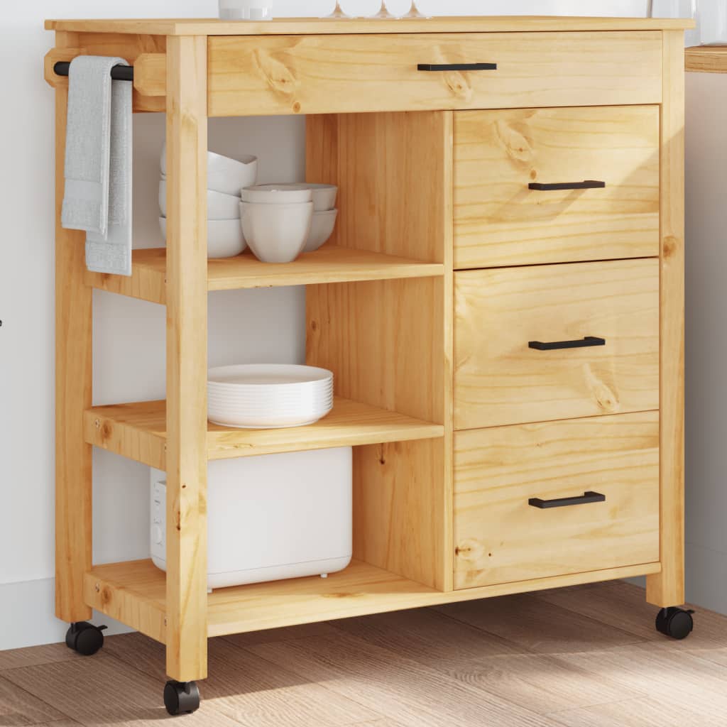Kitchen Trolley MONZA 84x40x90 cm Solid Wood Pine - Merlin Deals