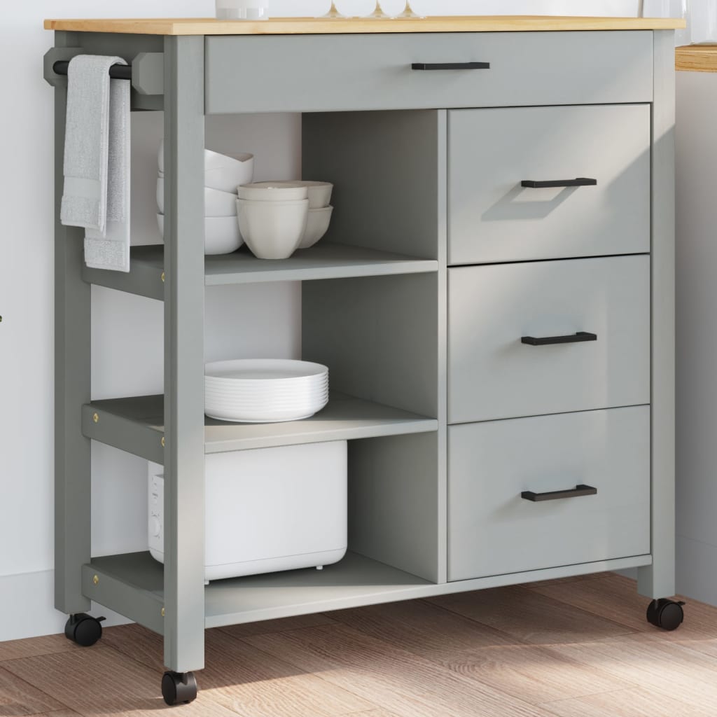 Kitchen Trolley MONZA 84x40x90 cm Solid Wood Pine - Brittle & Co