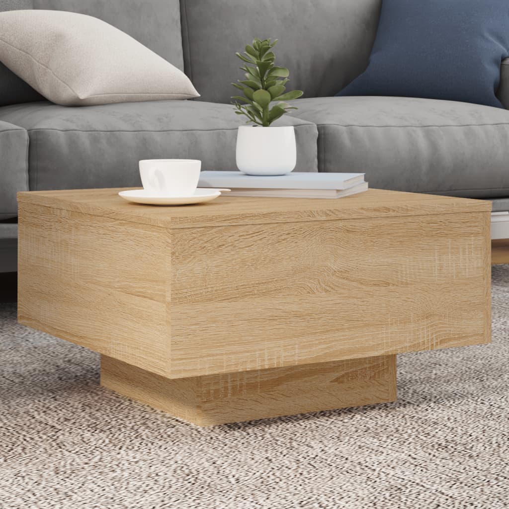 Coffee Table with LED Lights Sonoma Oak 55x55x31 cm - Merlin Deals
