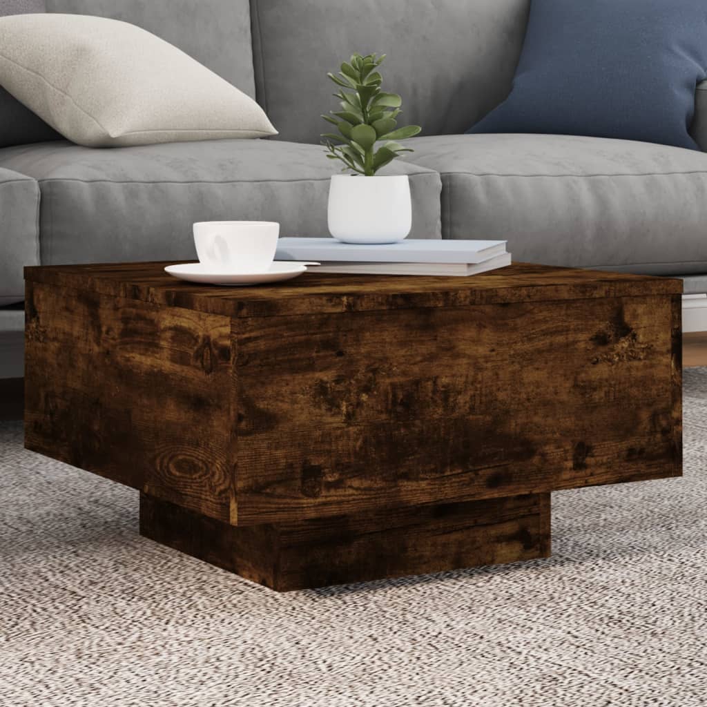 Coffee Table with LED Lights Smoked Oak 55x55x31 cm - Direct Imports