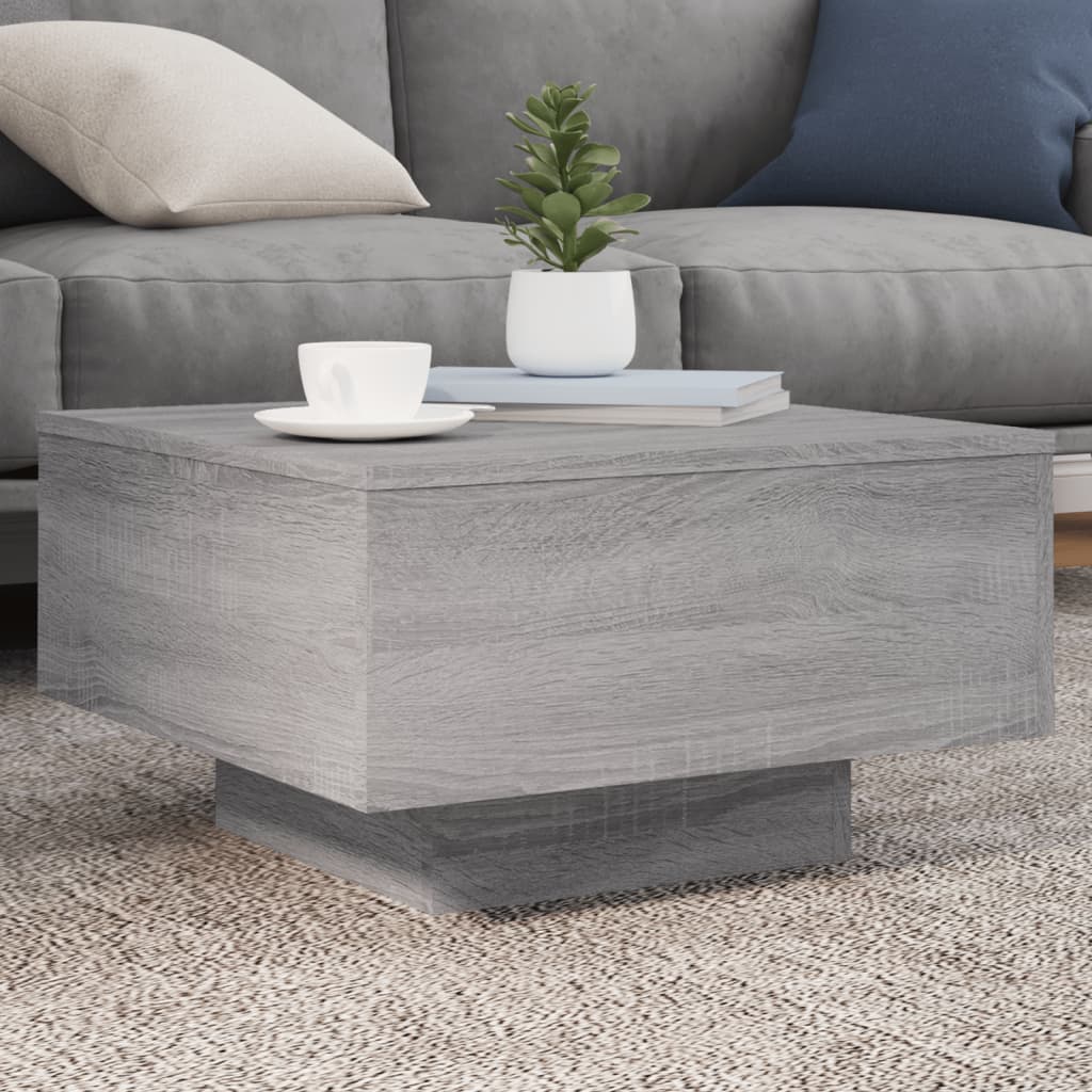 Coffee Table with LED Lights Grey Sonoma 55x55x31 cm - Design Hut
