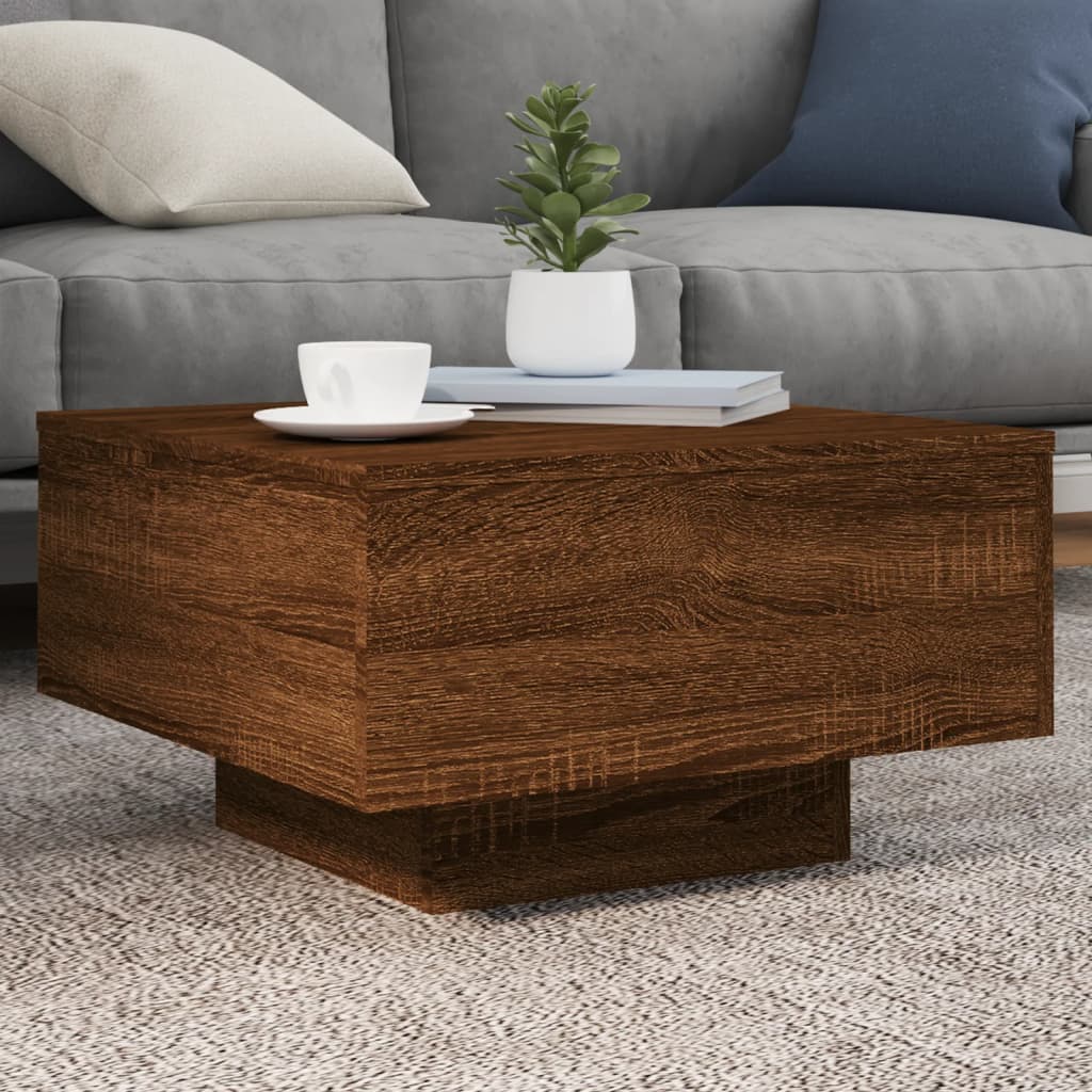 Coffee Table with LED Lights Brown Oak 55x55x31 cm - Brittle & Co