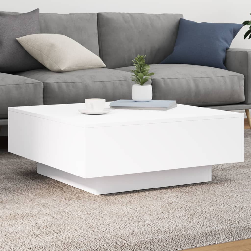 Coffee Table with LED Lights White 80x80x31 cm - Merlin Deals