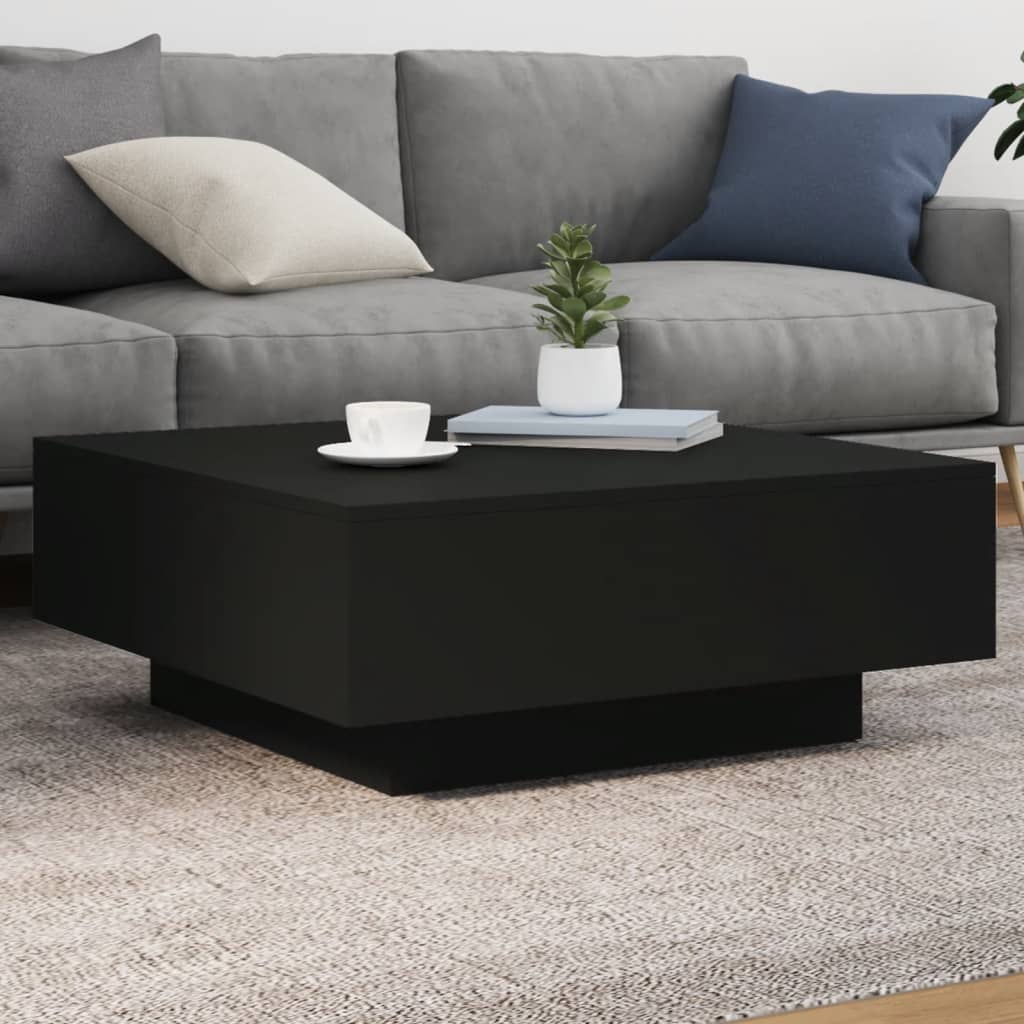 Coffee Table with LED Lights Black 80x80x31 cm - Brittle & Co