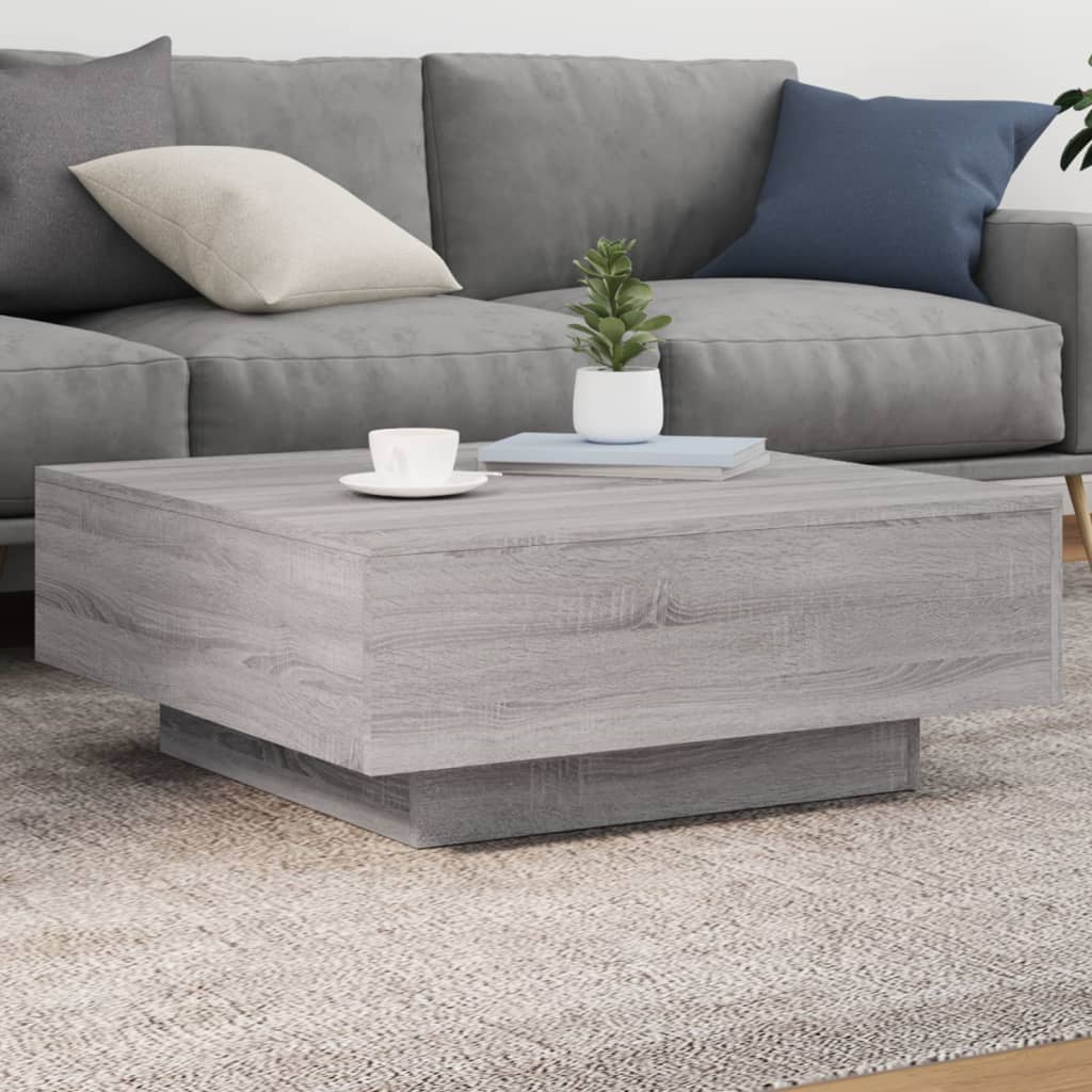 Coffee Table with LED Lights Grey Sonoma 80x80x31 cm - Design Hut