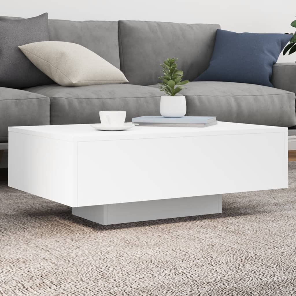 Coffee Table with LED Lights White 85x55x31 cm - All Things Good