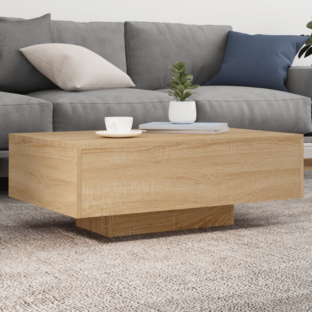 Coffee Table with LED Lights Sonoma Oak 85x55x31 cm - Merlin Deals