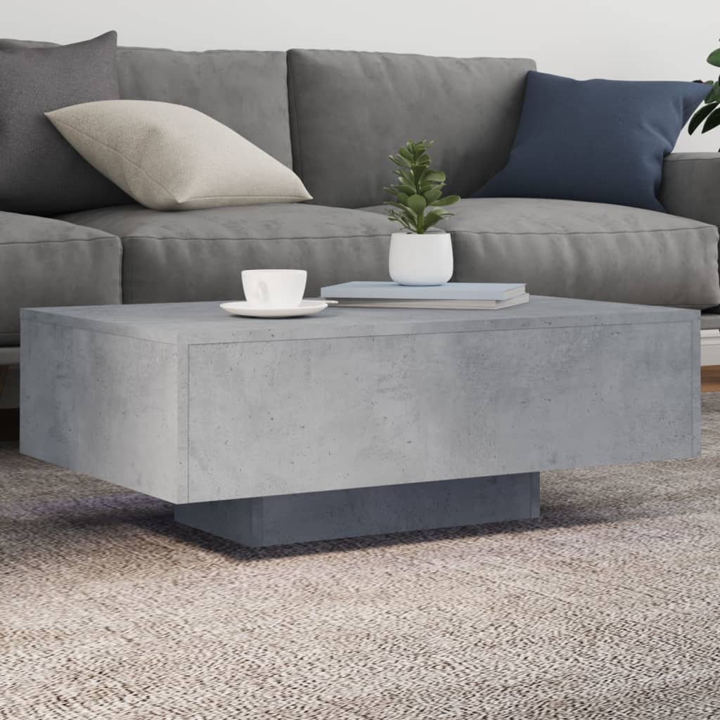 Coffee Table with LED Lights Concrete Grey 85x55x31 cm - Brittle & Co