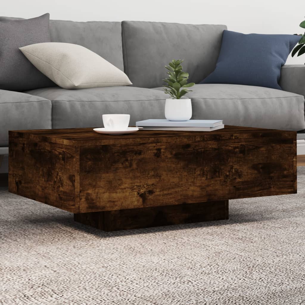 Coffee Table with LED Lights Smoked Oak 85x55x31 cm - Merkel Designers