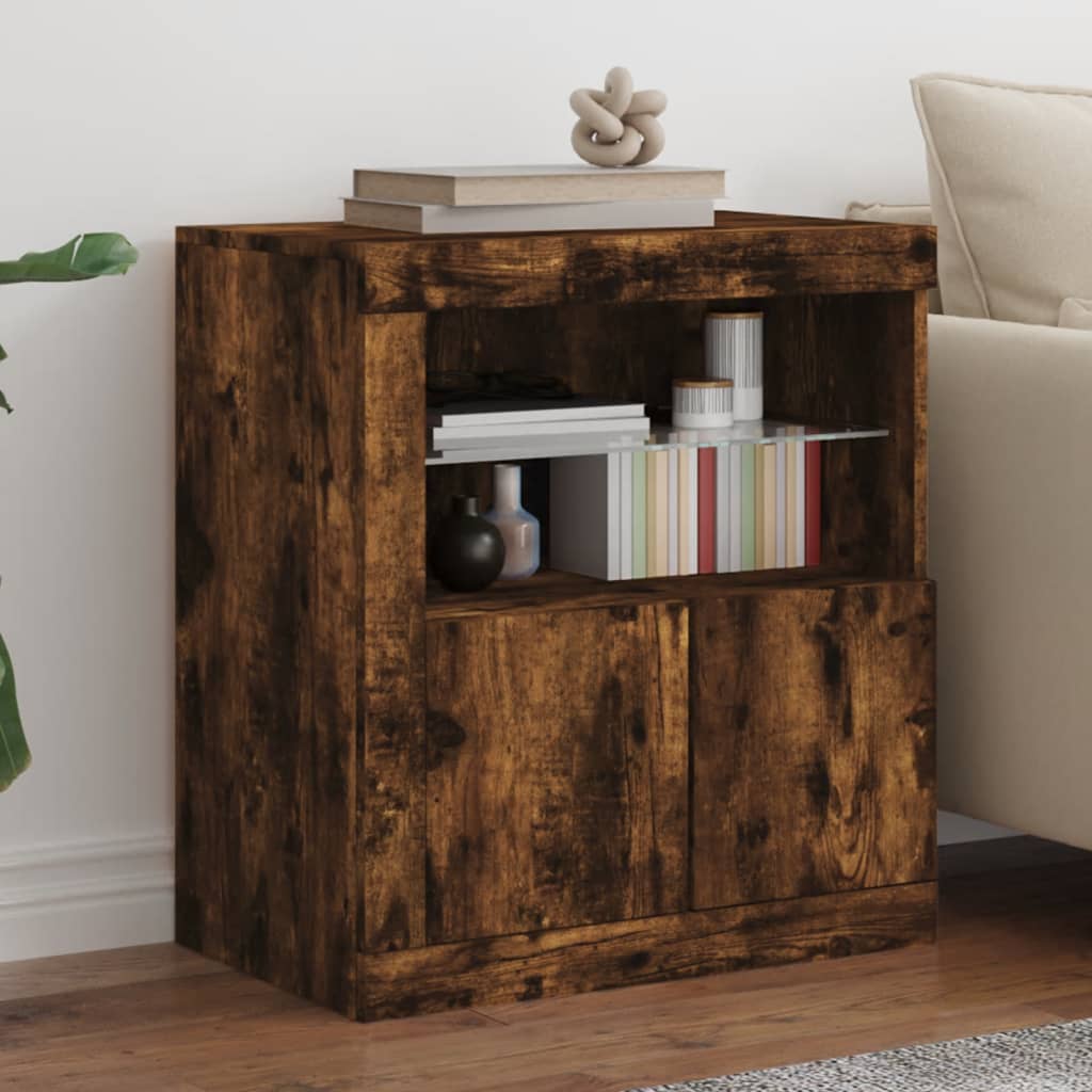 Sideboard with LED Lights Smoked Oak 60.5x37x67 cm - Style and Chic
