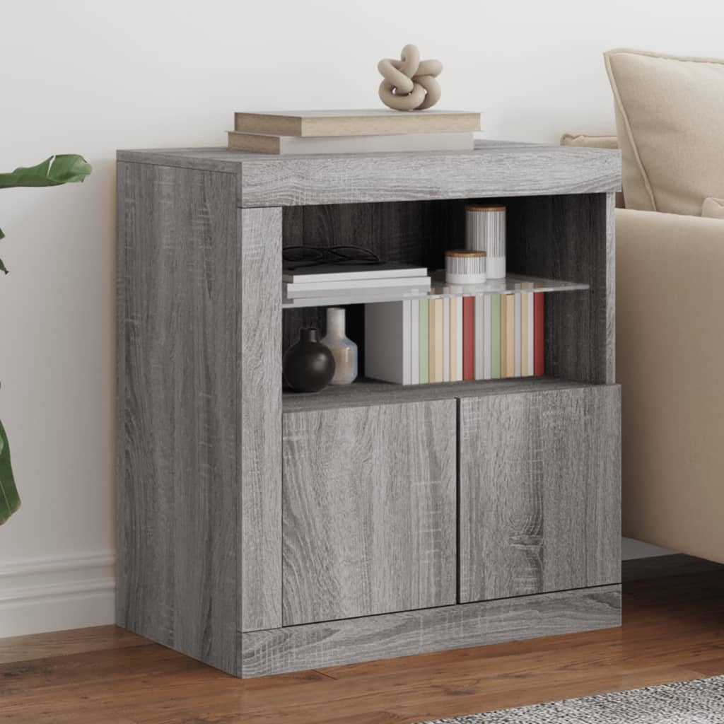 Sideboard with LED Lights Grey Sonoma 60.5x37x67 cm - Brittle & Co